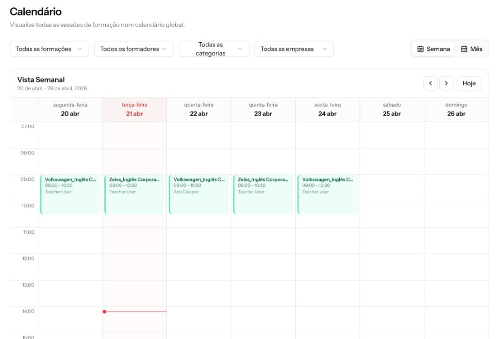 FormaPeople — Vista semanal do calendário de formações